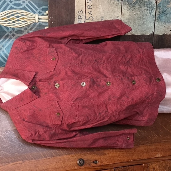 Maroon Snakeskin Graphic Button Up 7/8 Sleeve Trucker Jacket 3 (size 16) - Picture 1 of 6